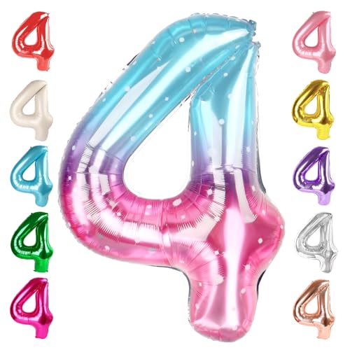 Image of 4 Balloon Numbers Birthday Decorations, 40In Pink Purple Blue Balloons | Eye-catching Appearance, Perfect Decorative Centerpieces, Convenient Self-sealing Structure, Widely for Various Occasions