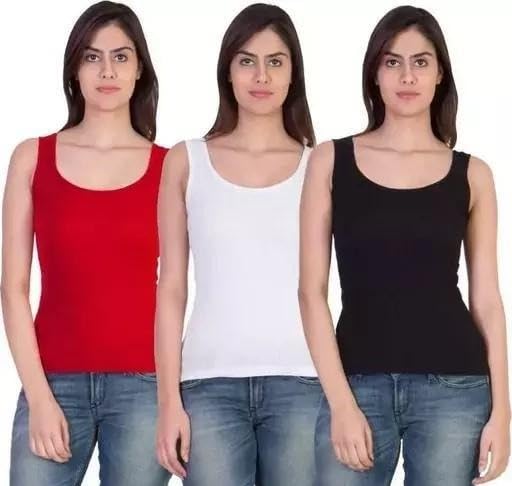 Women Slim Fit Camisole Pack of 2 Cotton Blend Sleeveless Tank Top Spaghetti Strap Vest for Daily, Gym & Casual Use-image-45