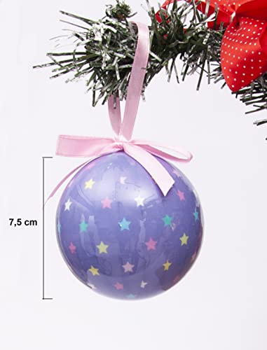 Ciao Set of 6 decoupage Christmas Tree Balls (diameter 7,5cm) Dots, Hearts & Stars with fabric ribbon in havana giftbox - Image 4
