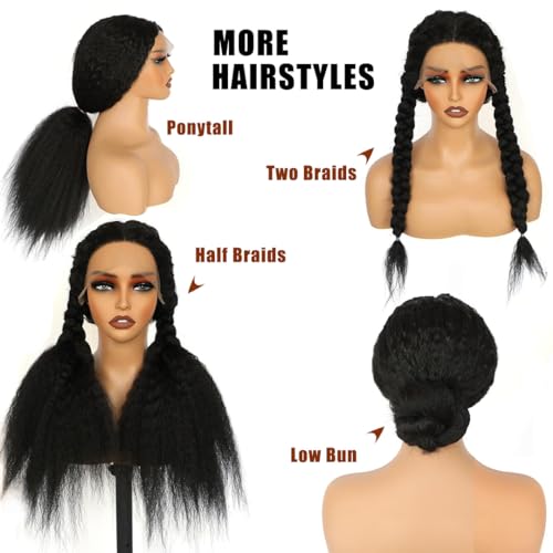 Retyung 26 Inch 13X6 Kinky Straight Lace Front Wigs Human Hair 180% Density Transparent Hd Lace Front Wigs Human Hair Yaki Straight Brazilian Virgin Human Hair Wigs For Women Natural Black thumb #4