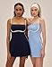 AMTOSS Womens Tennis Dress with Built in Shorts Sleeveless Square Neck Suspender Yoga Dress Navy Blue