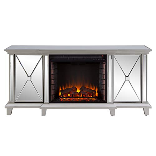 Sei Furniture Toppington Mirrored Media Console Electric Fireplace, Silver #TOP2