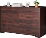 LIDYUK Dresser for Bedroom, Wood Dresser with 8 Drawers, Modern Minimalist Dressers & Chests of Drawers, 48 Inches Wide Chest of Drawers for Bedroom, Hallway, Living Room, Dark Cherry
