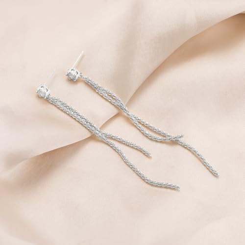 Moodear Dangle Earrings for Women Trendy Dainty 14K Silver Plated Chain Earrings Hypoallergenic Tassel Long Chain Dangling Drop Earrings Jewelry Gift for Women — view 6