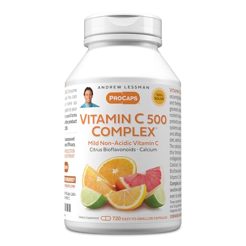 ANDREW LESSMAN Vitamin C 500 Complex 720 Capsules - Non-Acidic Vitamin C Plus Citrus Bioflavonoids for Immune System and Anti-Oxidant Support, No Stomach Upset, Small Easy to Swallow Capsules ANDREW LESSMAN Vitamin C 500 Complex 720 Capsules - Non-Acidic Vitamin C Plus Citrus Bioflavonoids for Immune System and Anti-Oxidant Support, No Stomach Upset, Small Easy to Swallow Capsules