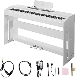 Digital Piano,Les Ailes de la Voix 88 Key Electric Piano Home Piano Electric Keyboard for Beginner Adults with 3 Pedal Board,Music Stand,Power Adapter, Headphone,Instruction Book White