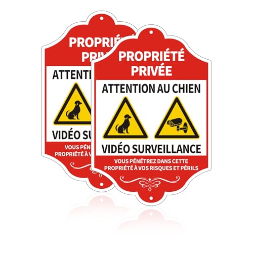 Acuxiaza 2 Pièces Propriété Privée Panneau Surveillance Aluminium 200x300mm - Attention Au Chien, d'Avertissement Résistant aux UV Imperméable Intérieur/Extérieur
