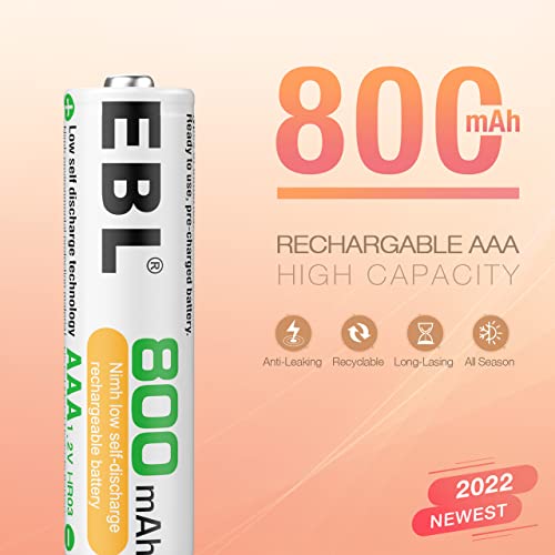Image of Rechargeable AAA Batteries with Charger, EBL 8 Pack of Triple A Batteries NiMH Rechargeable Battery 800mAh with Smart 8 Bay Battery Charger AA AAA