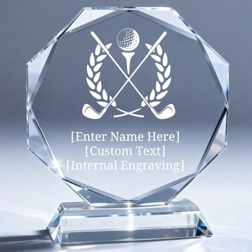 Spricoz Custom Crystal Awards and Trophies Personalized Engraved Glass Plaques for Employee Recognition Appreciation Farewell Retirement Coworker Gifts Sports Achievements (Golf)