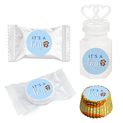 Andaz Press Chocolate Drop Labels Trio, Boy Baby Shower, Sweet Monkey, 216-Pack, Fits Kisses Party Favors, Envelope Seals, Decorations #TOP3