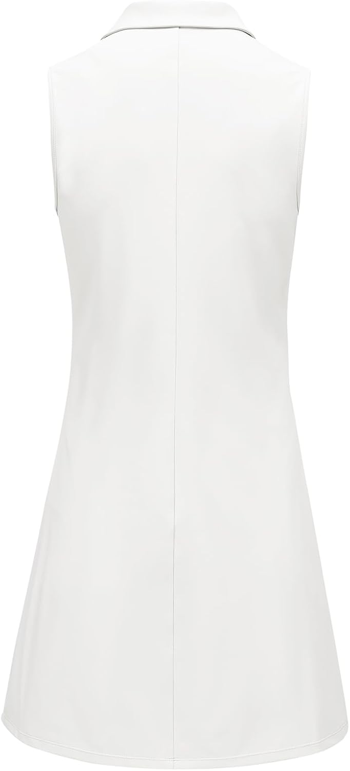BGOWATU Women's Tennis Dress Sleeveless Collared V Neck Golf Polo Dress Side Slit Sports Dress with Shorts and Pocket - Image 4