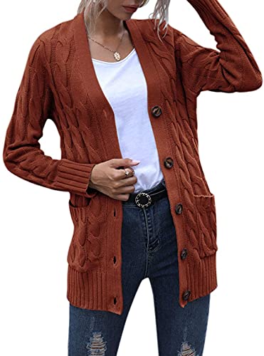 Cardigan Sweaters for Women Long Sleeve Open Front Button Cable Knit Pockets Cardigans4