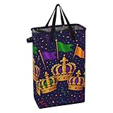 48 Liter Schmaler Wäschesammler mit 4 Stützstäben Karneval Kronen Flaggen Lila Korb für engen Raum Korb