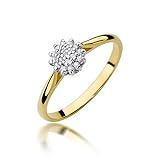 Anillo de compromiso para mujer, oro amarillo 585 de 14 quilates, diamante natural