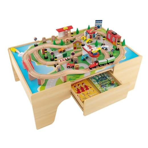 INFANS Train Table, 84 Pieces Wooden Kids Activity Toy Table Playset with Reversible Detachable Tabletop, Tracks, Train, Railway, City, Gift for Toddler Boys Girls Ages 3+ (38” x 24.5” x 15.5”)