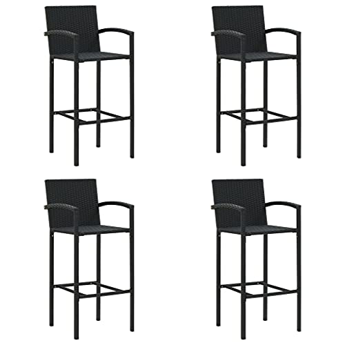 vidaXL 4X Tabourets de Bar Fauteuils de Comptoir Sièges de Pub Tabourets de Comptoir Fauteuils de Pub Sièges de Bistro Noir Résine Tressée