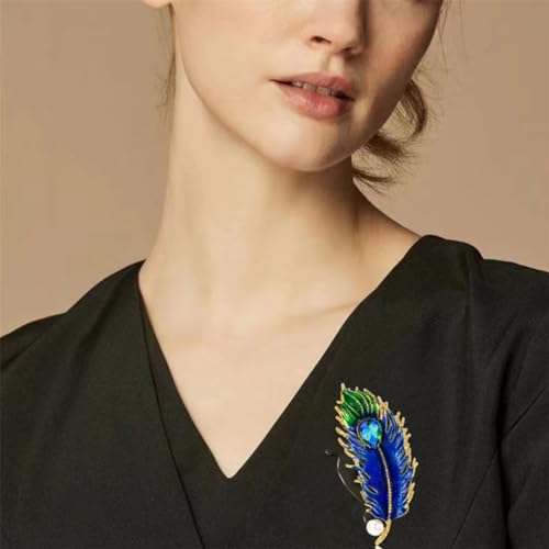 Image of Rhinestone Feather Brooches for Women Men,Vintage Animal Peacock Pin Gold /Silver /Blue / Crystal Diamond Lapel Pins Fashion Enamel Feather Leaf Brooch Elegant Dress Coat Pin Decor Wedding Christmas Birthday Jewelry