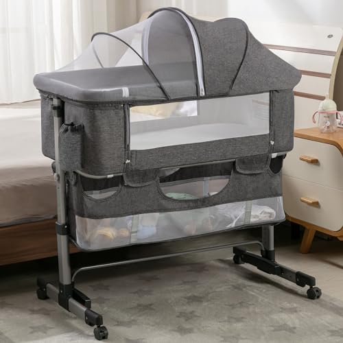 Image of Cuddor Baby Bassinet, Bedside Sleeper with Wheels, Heigt Adjustable, for Infant/Baby/Newborn Girls & Boys 0-6 Months, Grey