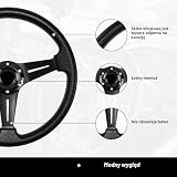 Acclcors Uniwersalna kierownica wyścigowa, kierownica do gier 13.6" 6 śrubowy uchwyt Skóra winylowa z przyciskiem rogu do wyścigów/rajdów/sportów motorowych/samochodowych Sim jazdy (czarny)