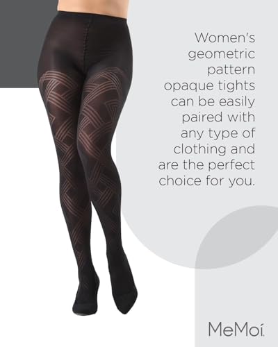 Image of MeMoi Geometric Pattern Control Top Tights, Smoothing Opaque Tummy Control Tights, 60 Denier - Sizes Small to Q2