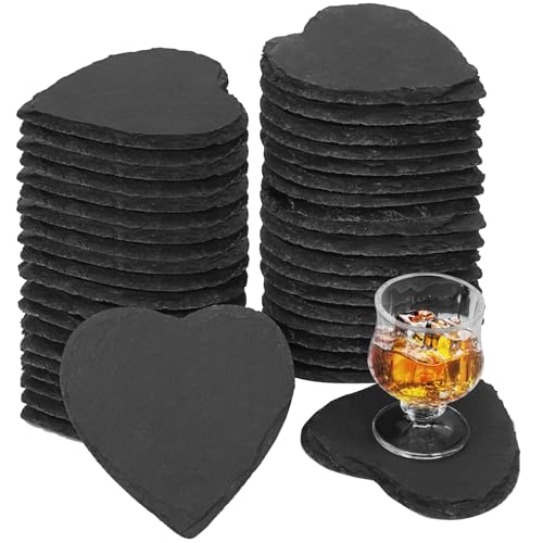KUKLIPJIM 40 Pack 4 Inch Heart Slate Coasters, Black