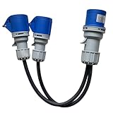 32amp to 2x16amp Caravan Hook Up Splitter, 240V IP44 Caravan Electric Adapter, 34CM Black Generator Cable for Camping Motorhome