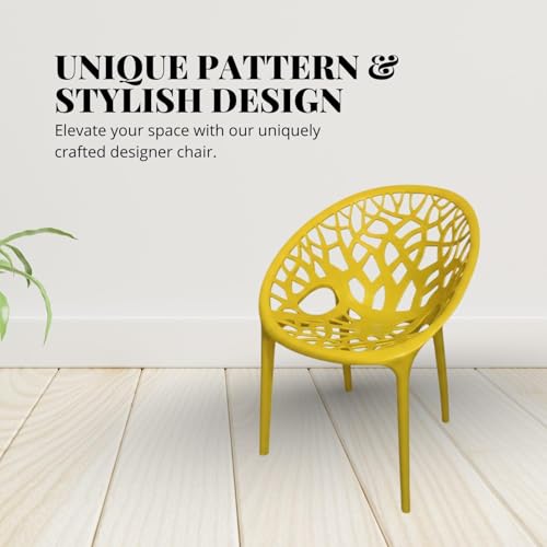 Image of activa Crystal Plastic Arm Chair | Stackable Indoor Outdoor Chair for Home, Balcony, Patio & Garden | Comfortable Designer Armrest Chair | Durable Plastic Seating Furniture (Yellow, Set of 1)