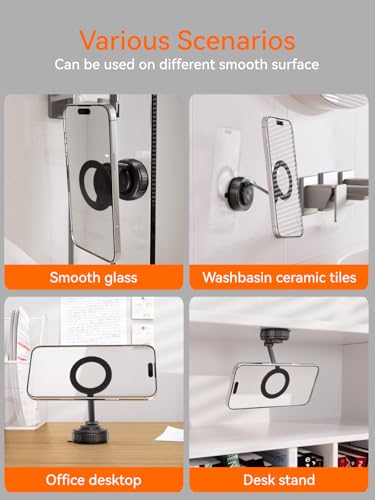 Image of CableCreation Magnetic Phone Holder Mount - 360 Rotation Vacuum Suction Cup, Compatible with MagSafe iPhones 12-15 & Android, Foldable Car /Home /Office Multi-Surface Sticky Phone Mount