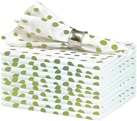 GLAMBURG Ring Spun Cotton Dinner Napkins 12-Pack, Cotton Dinner Cloth Napkins 18x18, Cocktail Napkins, Wedding Dinner Napkins, Polka Dots - Sage Green