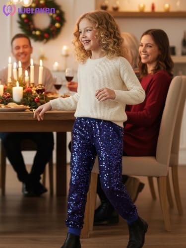 Image of WELAKEN Sequin Casual Pants for Girls with Lining Kids & Little Girl's Sparkling Trousers