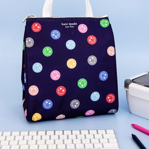 Image of kate spade new york Cute Lunch Bag for Women, Large Capacity Adult Lunch Box with Silver Thermal Insulated Interior Lining and Storage Pocket (Spade Smiley)