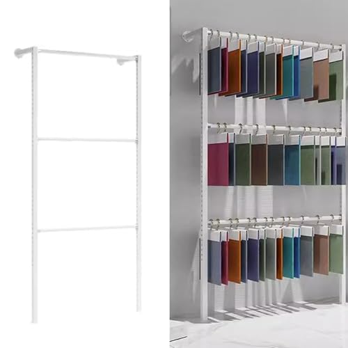 JevLoN Open Curtain Home Textile Sample Display Stand, Wall Mount Scarf Organizer Holder Commercial Metal Fabric Display Rack for Shawl/Sheets/Fabrics/Curtain Sample(White,120x25x200cm)