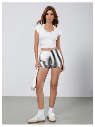Image of MakeMeChic Women's Summer Crochet Shorts Striped Knit Pajama Micro Mini Shorts Lounge Bottoms