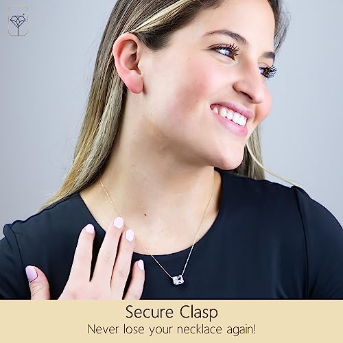 Max + Stone 5.5 Ct.tw 14K Gold Cubic Zirconia Necklace For Women | Sideways Emerald Cut Solitaire Cz Gold Pendant Necklace For Women With Adjustable 18-20 Inch Chain | Real Gold Necklace For Women #TOP4