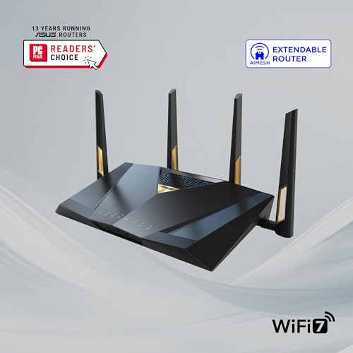RT-BE88U Router Dual-band WiFi 7 AiMesh Estendibile, 4K-QAM, MLO, Doppia porta 10G, SFP+, 4 porte 2,5G, WAN/LAN 34G, Sicurezza di rete e VPN, Nero - Router - Immagine 1