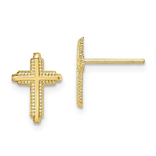 Solid 10K Yellow Gold Cross Post Studs Earrings - 10mm x 7mm Maine 