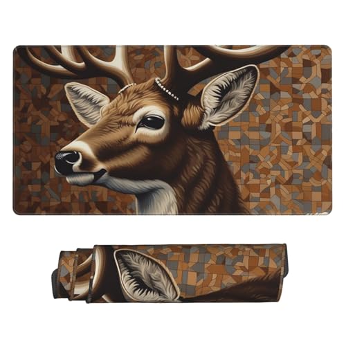 Grand tapis de souris cerf marron 40x75 cm avec base caoutchouc antidérapante
