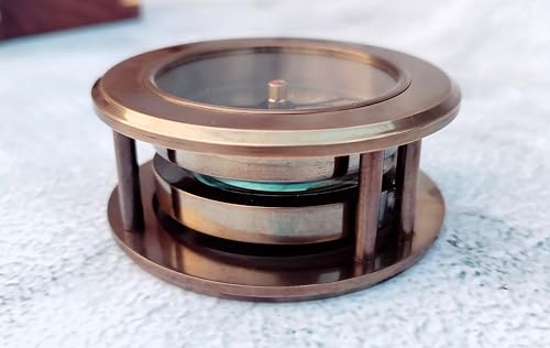 Brújula de latón antiguo con lupa y caja de madera miniatura 6