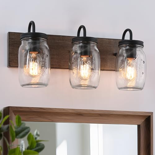 LALUZ Bathroom Vanity Light Fixtures, 3-Light Farmhouse Mason Jar Vanity