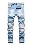 Boy's Slim Fit Skinny Fit Ripped Destroyed Distressed Stretch Slim Jeans(Blue,8)
