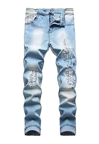 Boy's Slim Fit Skinny Fit Ripped Destroyed Distressed Stretch Slim Jeans(Blue,8) #TOP23