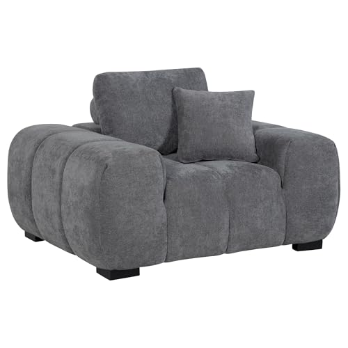 Sillón tapizado gris con respaldo reversible y brazos miniatura 1