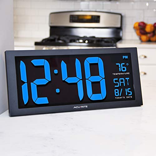 Acurite 75152M Oversized Blue Led Clock With Indoor Temperature, Date And Fold-Out Stand, 14.5-Inch #TOP2