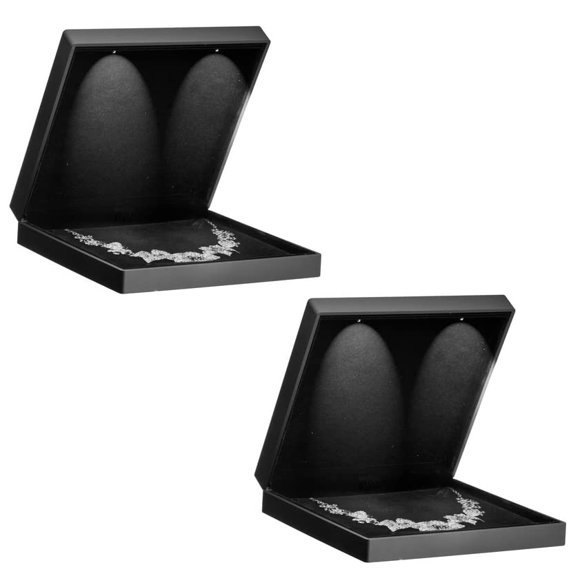 ALLURE BOX & DISPLAY COMPANYAllure - 2 Pack, Large Necklace Boxes With LED Light, Square Shaped, Elegant Diamond Necklace Case, For Unique Proposal, Engagement Or Wedding, 2 Pack, Black Velvet Interior Jewelry Display Gift Box.