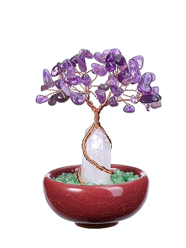JOVIVI Amethyst Crystal Tree Spiritual Gifts for Wonen Purple Healing Crystals Gemstone Tree of life Feng Shui Tree Ornament for Home house Decor
