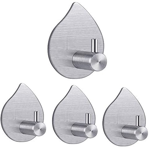 TBMax Adhesive Wall Hooks, 4 Pack Heavy Duty Stainless Steel Towel Hook for Hanging, Stick on Wall Hangers-Waterdrop Cover