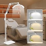 Lmaqfum Lampara LED Profesional Media Luna 2 en 1 de Pie y Mesa, Luz Regulable 3000K-6500K con Mando a Distancia, Altura Ajustable y Plegable para Extensiones de Pestanas, Maquillaje y Belleza,Blanco