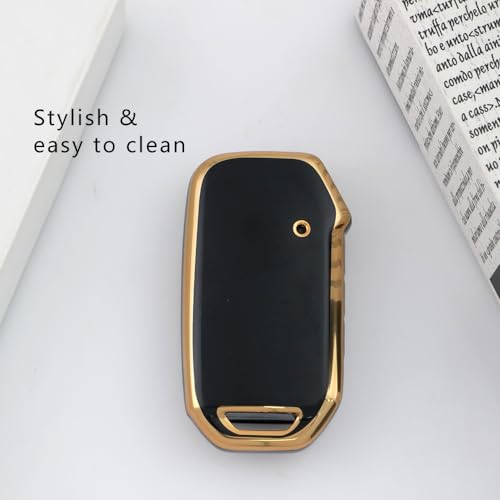 Image of Keyzone TPU Car Key Cover Compatible for: Kia Sonet2023, Seltos 2023 Onwards 4 Button Smart Key (Compare Key Shape Before Ordering) (Gold Black)