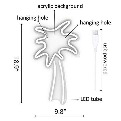 Large Coconut Tree Neon Sign, Led Coconut Tree Neon Light USB Powered Night Light as Wall Decor for Kids Room, Living Room, Office Room, Bar, Restaurant, Christmas, Festival, Party (Coconut Tree) - Image 3