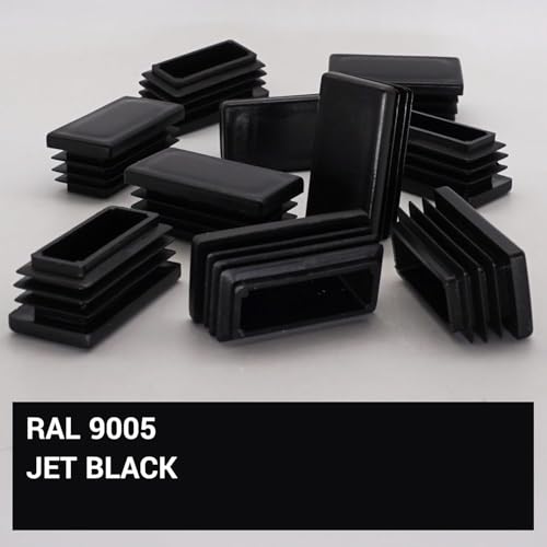 Image of (Pack of 6) Rectangular Plastic Plugs 63 /64 inch x 1-31 /32 inch (25 x 50 mm), Matt Tube Inserts, Fence Post Caps, Jet Black RAL 9005